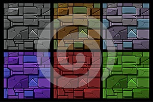 Set Seamless geometrical Stone texture, background stone wall tiles. Vector illustration for user interface of the game
