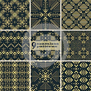 Set of seamless golden graceful oriental patterns