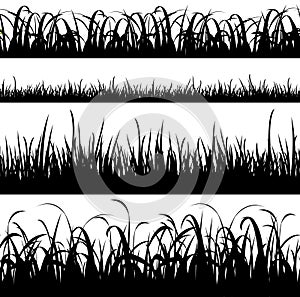 set of seamless grass silhouette panorama background