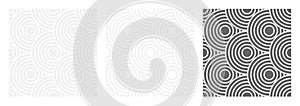 Set of seamless gray patterns of circles arcs lines to create fabric and wallpaper, easy background for Christmas card.