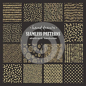 Set of seamless hand drawn marker and ink patterns