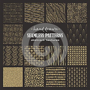 Set of seamless hand drawn marker and ink patterns