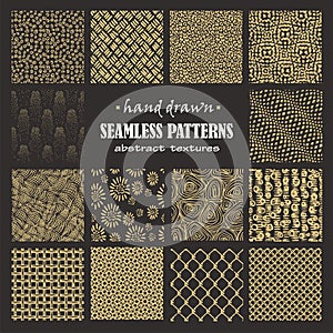 Set of seamless hand drawn marker and ink patterns