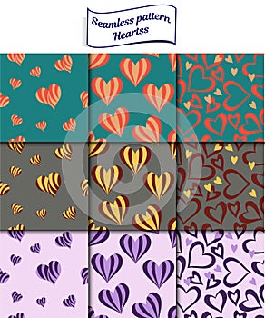 A set of seamless heart background, unusual bright colors, three backgrounds and three color combinations, 1000by1000