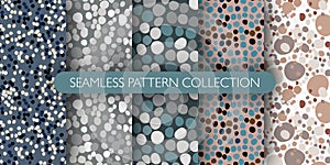 Set of seamless masonry pattern with rocks silhouettes. Stone ornament pattern collection