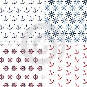 Set of seamless nautical pattern. Design elements for wallpaper, invitation, scrapbooking, textile. Background with