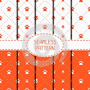 Set of seamless pattern with animal footprints