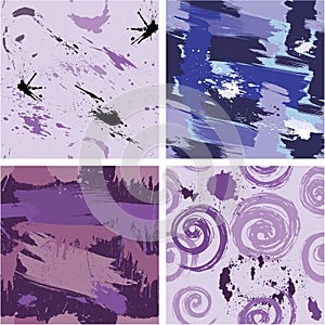 Set of seamless pattern with blots and ink splashes.