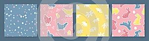 Set of seamless pattern with bunnies and chicken for Easter and other users. Vector design for textiles,covers,packaging