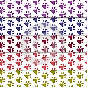 Set of seamless pattern with cats footprints