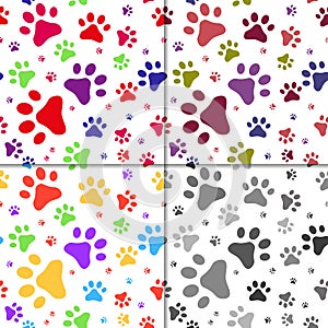 Set of seamless pattern with cats footprints