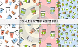 Set of Seamless Pattern coffee cups. Food and drink