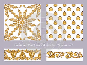 Set of seamless pattern with color decorative elements of traditional Thai ornament.