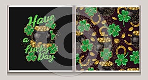 Set of seamless pattern, label for St Patricks day