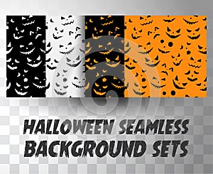 Set of seamless pattern pumpkin faces with different colour background