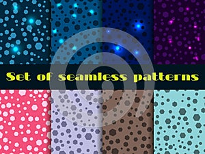 Set seamless pattern with shining sequins. Magical festive backgrounds.