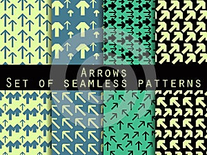 Set of seamless patterns with arrows. For wallpaper, bed linen, tiles, fabrics, backgrounds.