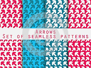 Set of seamless patterns with arrows. For wallpaper, bed linen, tiles, fabrics, backgrounds.