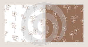Set of seamless patterns with blooming apricot flowers