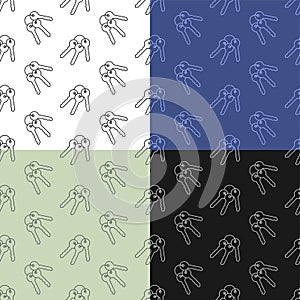 Set of seamless patterns with Bunch of keys on ring. Round handle key. Ornament for decoration and printing on fabric. Design