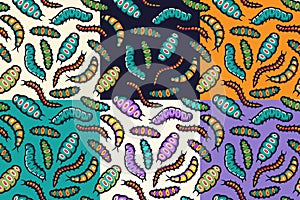 Set of seamless patterns with caterpillars or worms for halloween