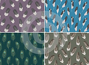Set of seamless patterns with different feathers.