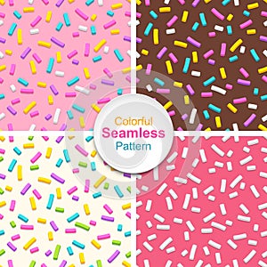 Set of seamless patterns of donut glaze with sprinkles