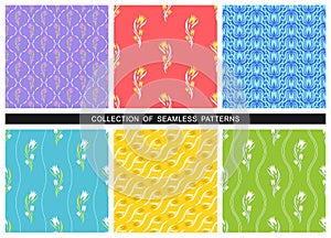 Set of seamless patterns with floral ornament.