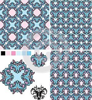 Set of seamless patterns - floral ornaments and el