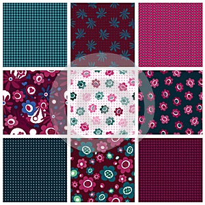 Set of seamless patterns with flowers