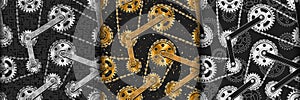 Set of seamless patterns with gears, bike chains