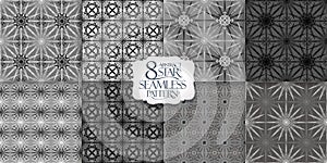 Set of seamless patterns with geometric ornaments, black and white collection