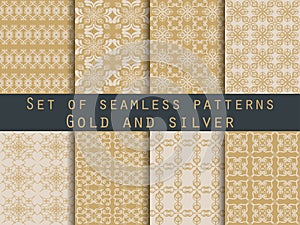 Set of seamless patterns. Geometric patterns. The pattern for wallpaper, tiles, fabrics and designs. Gold and silver color.