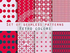 Set of seamless patterns. Geometric seamless pattern. Retro colo