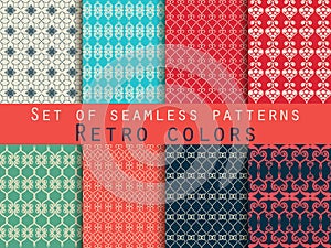 Set of seamless patterns. Geometric seamless pattern. Retro colors.