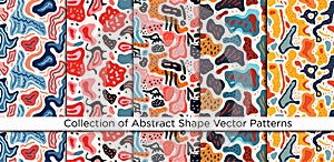 Set of seamless patterns with hand drawn abstract shapes. Vector illustration