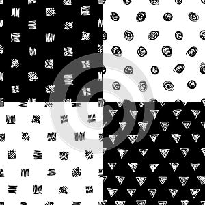 Set of seamless patterns with hand drawn elements.