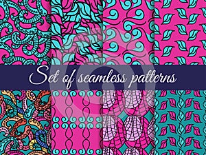 Set of seamless patterns hand drawn, seamless backgrounds, hand-drawn doodles seamless pattern.