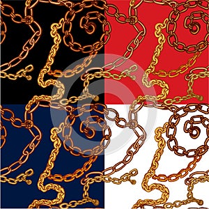 Set of seamless patterns with handdrawn Gold chains photo