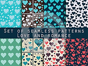 Set of seamless patterns with hearts. Valentine's Day. Love patt