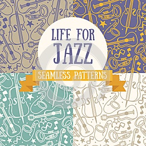 Set of seamless patterns with musical instruments