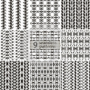 Set of seamless patterns with roundish elements and flourishes