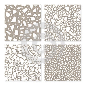 Set with seamless patterns in terrazzo style. Different textures of stone flooring in vector