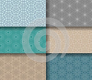 Set of seamless patterns tile with mandalas.