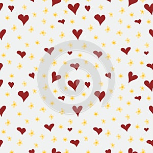 A set of seamless patterns for Valentine`s Day measuring 1000 by 1000 pixels with hearts and flowers