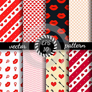 Set of seamless patterns Valentine's Day. Romantic wallpaper. photo