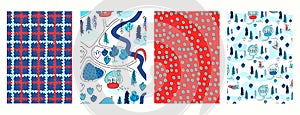 Set of seamless patterns for winter holidays gifts wrapping