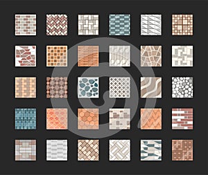 Set of seamless pavement texture repeating patterns of tiles