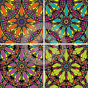 Set of seamless repeating patterns of mandalas