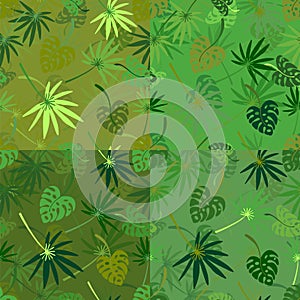 Set of seamless repeating patterns of palm leaves